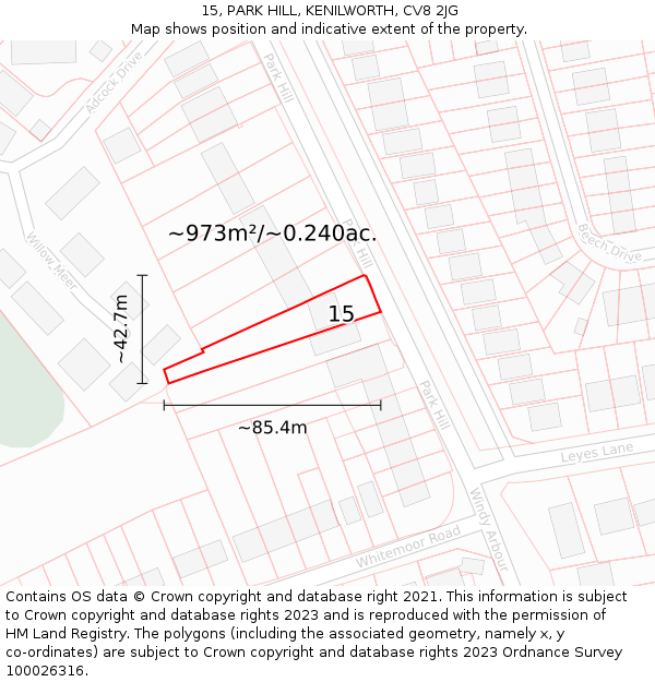 15, PARK HILL, KENILWORTH, CV8 2JG: Plot and title map