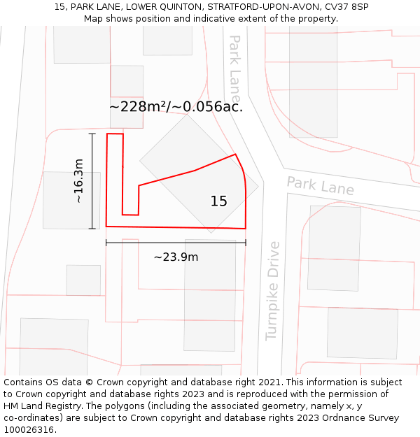 15, PARK LANE, LOWER QUINTON, STRATFORD-UPON-AVON, CV37 8SP: Plot and title map