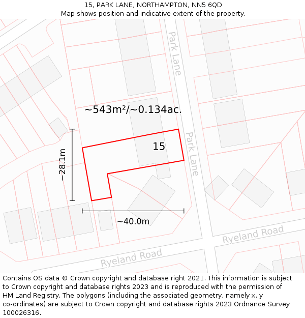 15, PARK LANE, NORTHAMPTON, NN5 6QD: Plot and title map