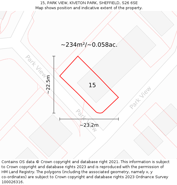 15, PARK VIEW, KIVETON PARK, SHEFFIELD, S26 6SE: Plot and title map