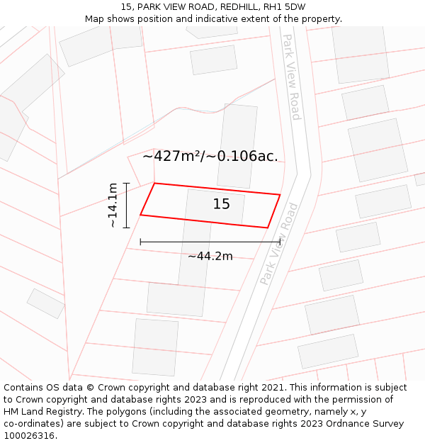 15, PARK VIEW ROAD, REDHILL, RH1 5DW: Plot and title map