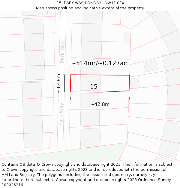 15, PARK WAY, LONDON, NW11 0EX: Plot and title map