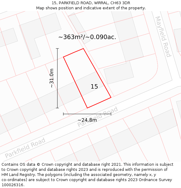15, PARKFIELD ROAD, WIRRAL, CH63 3DR: Plot and title map