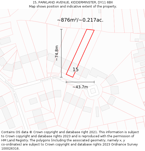 15, PARKLAND AVENUE, KIDDERMINSTER, DY11 6BX: Plot and title map