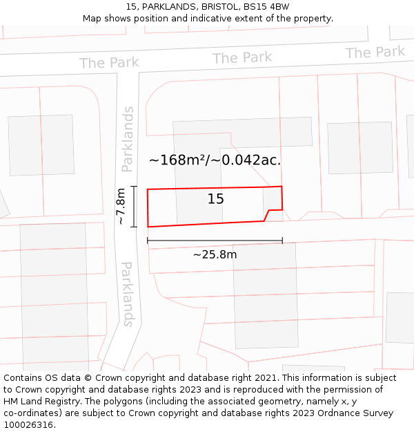 15, PARKLANDS, BRISTOL, BS15 4BW: Plot and title map