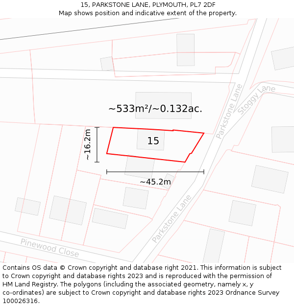 15, PARKSTONE LANE, PLYMOUTH, PL7 2DF: Plot and title map