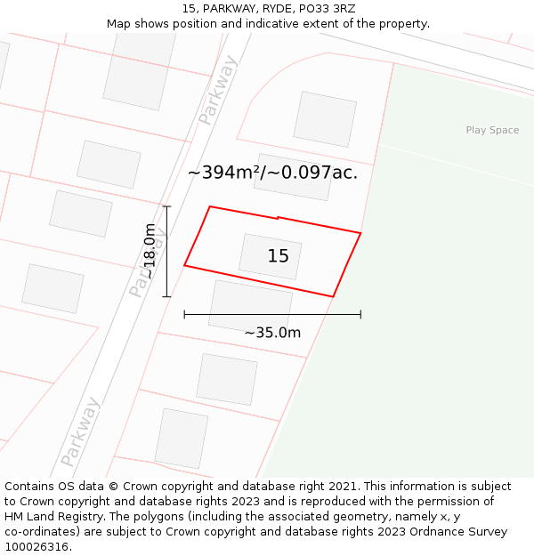 15, PARKWAY, RYDE, PO33 3RZ: Plot and title map