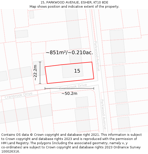 15, PARKWOOD AVENUE, ESHER, KT10 8DE: Plot and title map