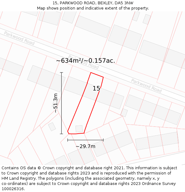 15, PARKWOOD ROAD, BEXLEY, DA5 3NW: Plot and title map