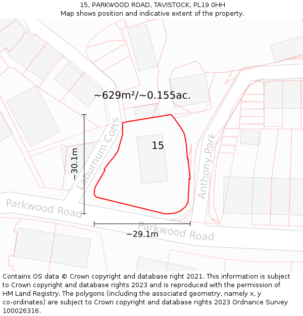 15, PARKWOOD ROAD, TAVISTOCK, PL19 0HH: Plot and title map