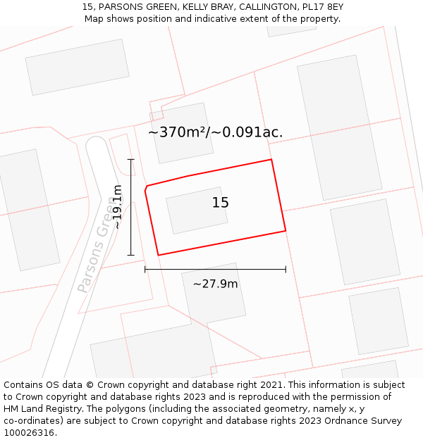 15, PARSONS GREEN, KELLY BRAY, CALLINGTON, PL17 8EY: Plot and title map