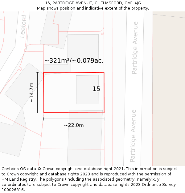 15, PARTRIDGE AVENUE, CHELMSFORD, CM1 4JG: Plot and title map