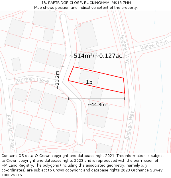 15, PARTRIDGE CLOSE, BUCKINGHAM, MK18 7HH: Plot and title map