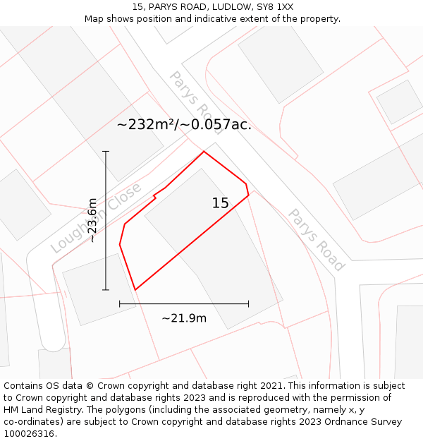 15, PARYS ROAD, LUDLOW, SY8 1XX: Plot and title map