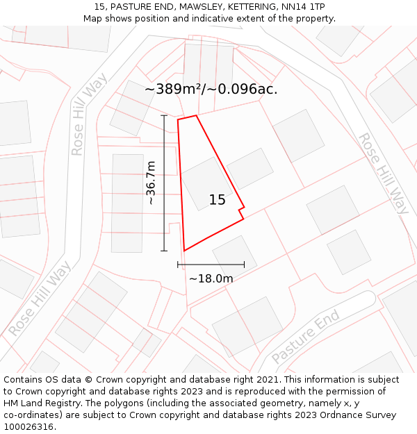 15, PASTURE END, MAWSLEY, KETTERING, NN14 1TP: Plot and title map