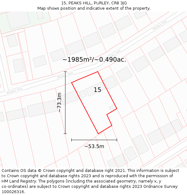 15, PEAKS HILL, PURLEY, CR8 3JG: Plot and title map