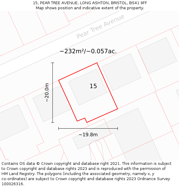 15, PEAR TREE AVENUE, LONG ASHTON, BRISTOL, BS41 9FF: Plot and title map