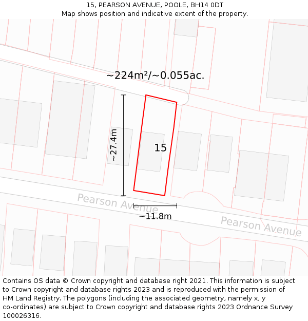 15, PEARSON AVENUE, POOLE, BH14 0DT: Plot and title map