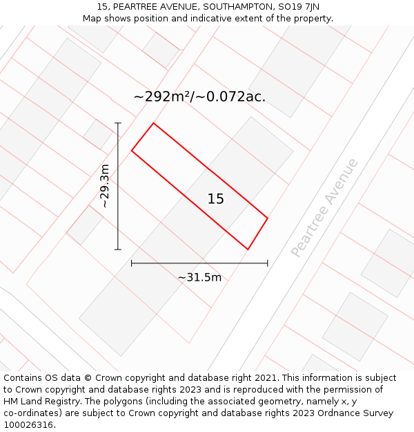 15, PEARTREE AVENUE, SOUTHAMPTON, SO19 7JN: Plot and title map