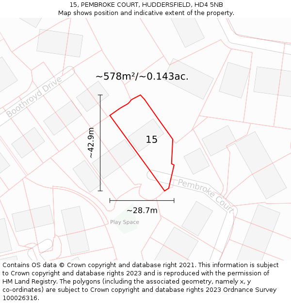 15, PEMBROKE COURT, HUDDERSFIELD, HD4 5NB: Plot and title map