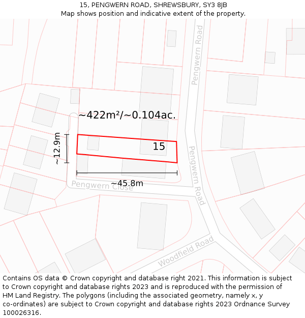 15, PENGWERN ROAD, SHREWSBURY, SY3 8JB: Plot and title map