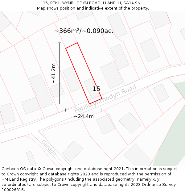 15, PENLLWYNRHODYN ROAD, LLANELLI, SA14 9NL: Plot and title map