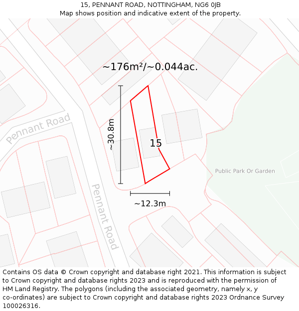 15, PENNANT ROAD, NOTTINGHAM, NG6 0JB: Plot and title map