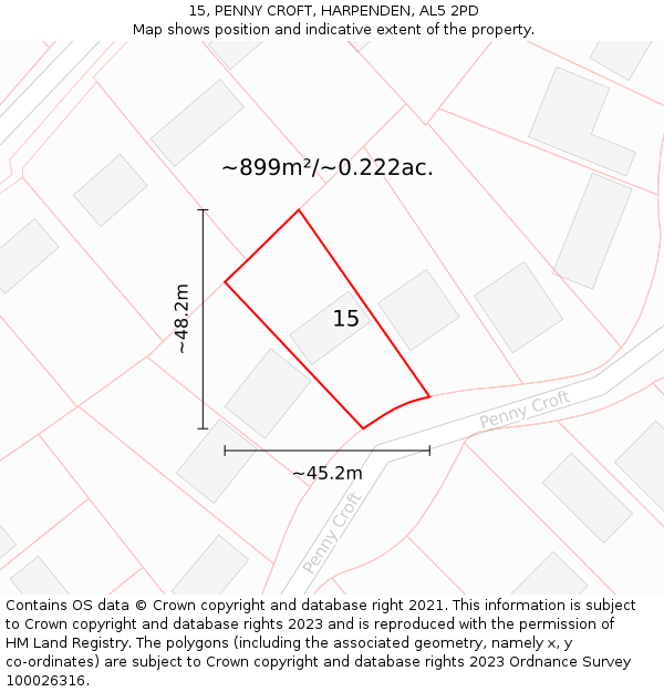 15, PENNY CROFT, HARPENDEN, AL5 2PD: Plot and title map