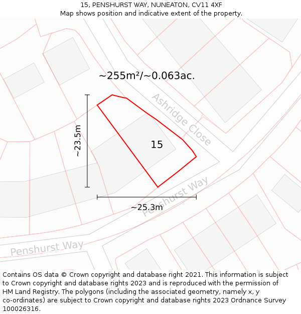 15, PENSHURST WAY, NUNEATON, CV11 4XF: Plot and title map