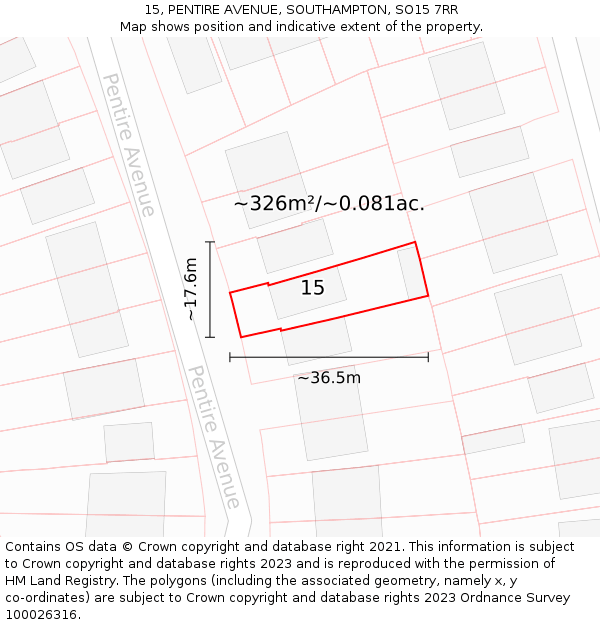 15, PENTIRE AVENUE, SOUTHAMPTON, SO15 7RR: Plot and title map