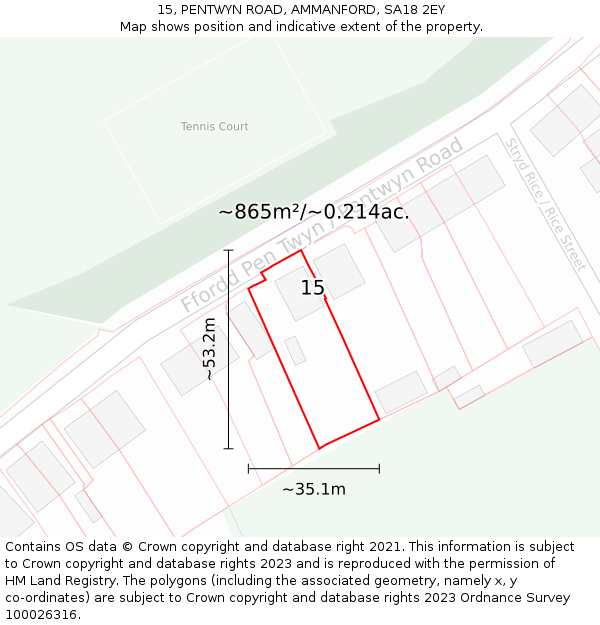 15, PENTWYN ROAD, AMMANFORD, SA18 2EY: Plot and title map