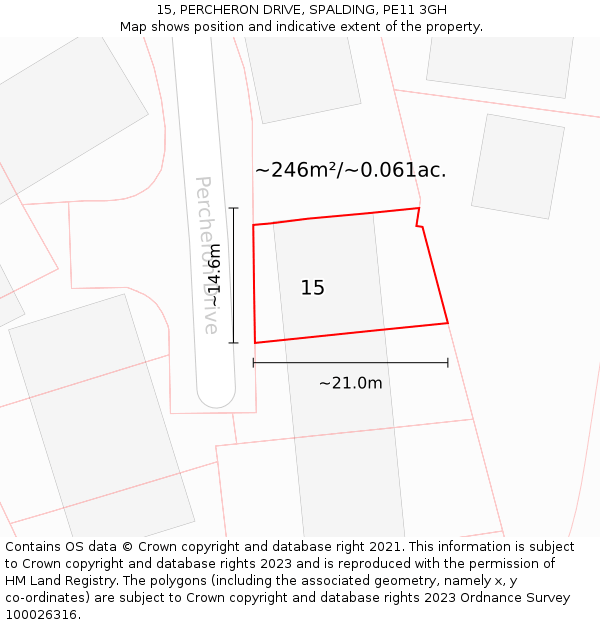 15, PERCHERON DRIVE, SPALDING, PE11 3GH: Plot and title map