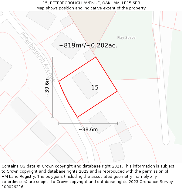 15, PETERBOROUGH AVENUE, OAKHAM, LE15 6EB: Plot and title map