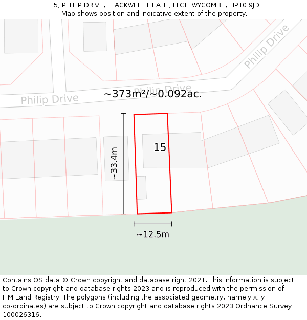 15, PHILIP DRIVE, FLACKWELL HEATH, HIGH WYCOMBE, HP10 9JD: Plot and title map