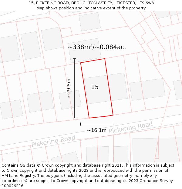 15, PICKERING ROAD, BROUGHTON ASTLEY, LEICESTER, LE9 6WA: Plot and title map