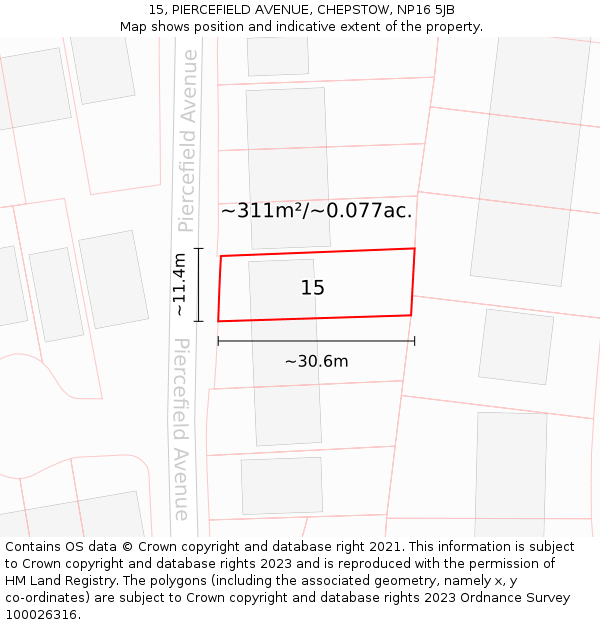 15, PIERCEFIELD AVENUE, CHEPSTOW, NP16 5JB: Plot and title map