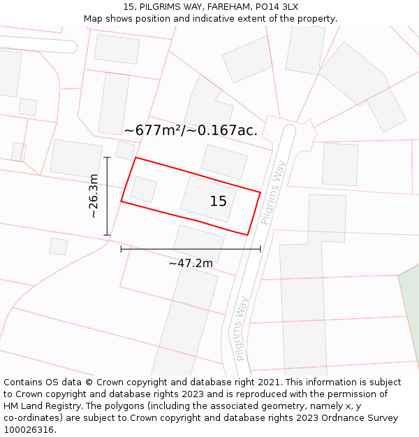 15, PILGRIMS WAY, FAREHAM, PO14 3LX: Plot and title map