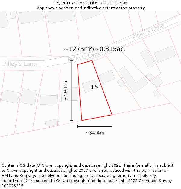 15, PILLEYS LANE, BOSTON, PE21 9RA: Plot and title map