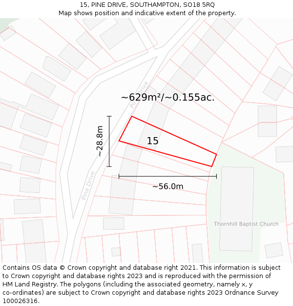 15, PINE DRIVE, SOUTHAMPTON, SO18 5RQ: Plot and title map