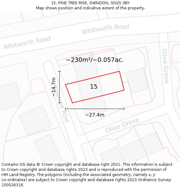15, PINE TREE RISE, SWINDON, SN25 3BY: Plot and title map