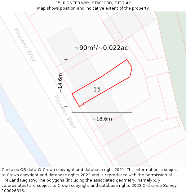 15, PIONEER WAY, STAFFORD, ST17 4JF: Plot and title map