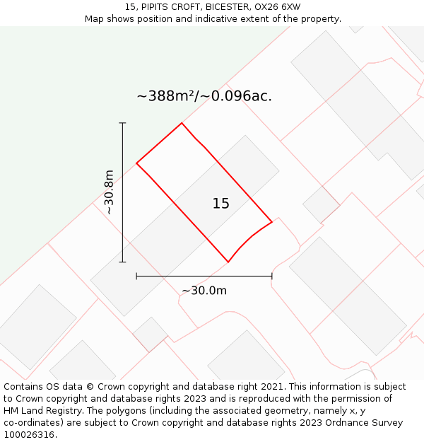 15, PIPITS CROFT, BICESTER, OX26 6XW: Plot and title map