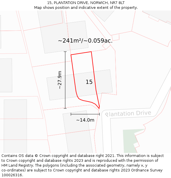 15, PLANTATION DRIVE, NORWICH, NR7 8LT: Plot and title map