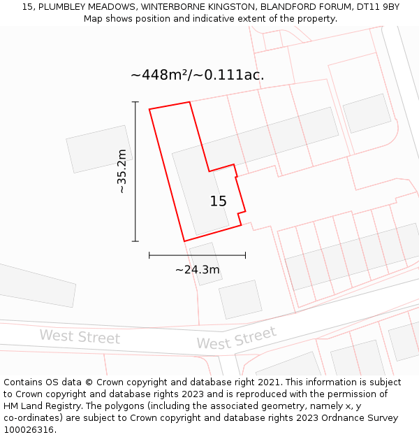 15, PLUMBLEY MEADOWS, WINTERBORNE KINGSTON, BLANDFORD FORUM, DT11 9BY: Plot and title map