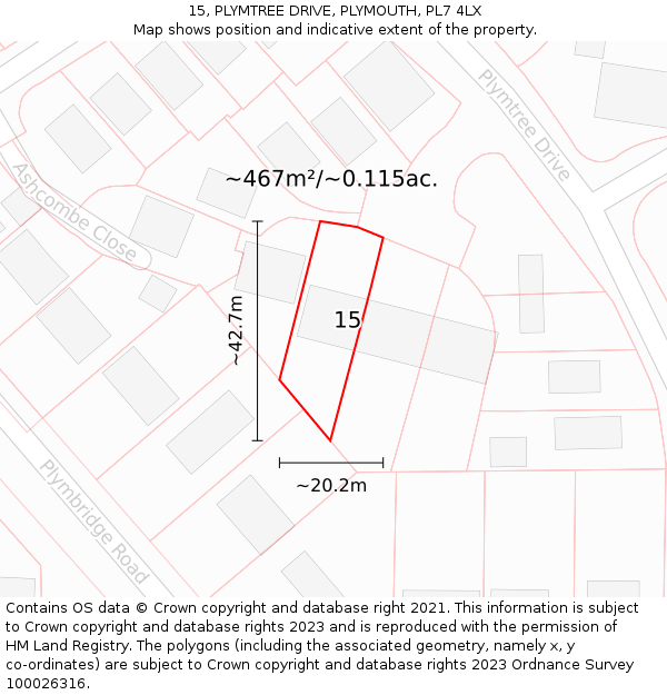 15, PLYMTREE DRIVE, PLYMOUTH, PL7 4LX: Plot and title map