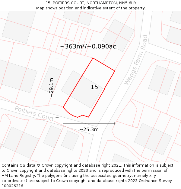 15, POITIERS COURT, NORTHAMPTON, NN5 6HY: Plot and title map