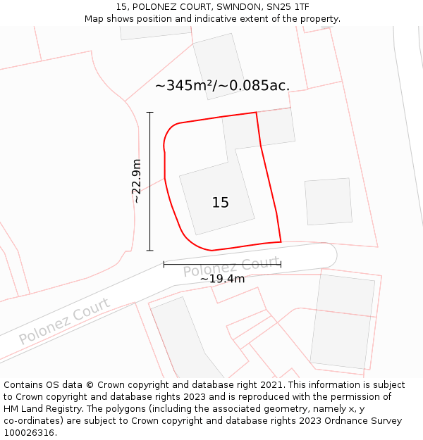 15, POLONEZ COURT, SWINDON, SN25 1TF: Plot and title map