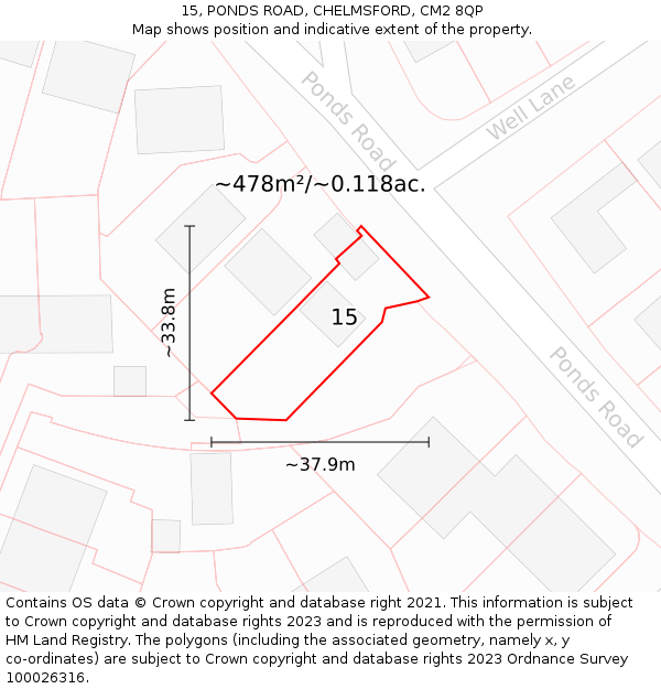 15, PONDS ROAD, CHELMSFORD, CM2 8QP: Plot and title map