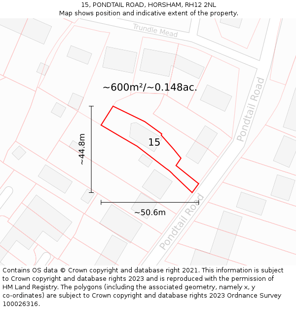 15, PONDTAIL ROAD, HORSHAM, RH12 2NL: Plot and title map