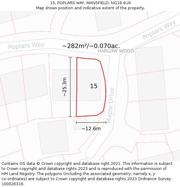 15, POPLARS WAY, MANSFIELD, NG18 4UX: Plot and title map